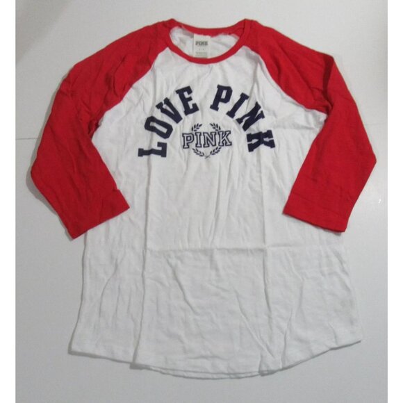 Victoria's Secret Pink Long Sleeve Lightweight T-Shirt Tee White Red Blue Large - Picture 1 of 3